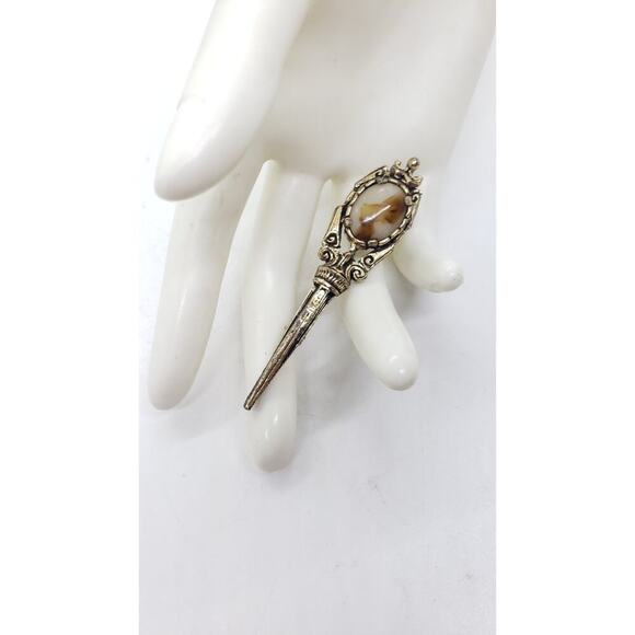 Vintage Brooch Celtic Scepter Dagger Bohemian Glass Scottish Sword England - Picture 2 of 10